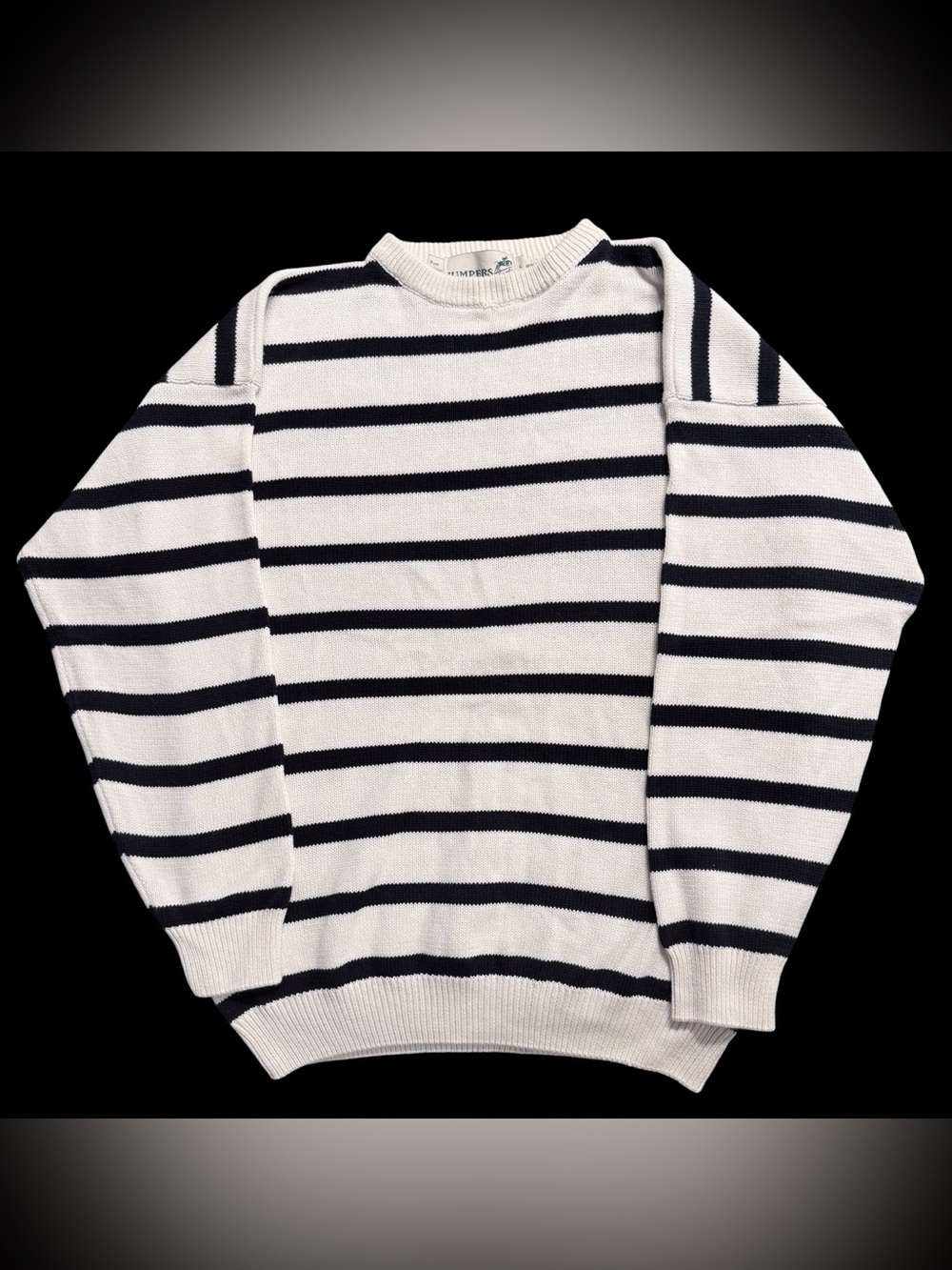 Jumpers Pure Cotton Nautical Stripe Sweater Size Large Navy Cream Breton Style